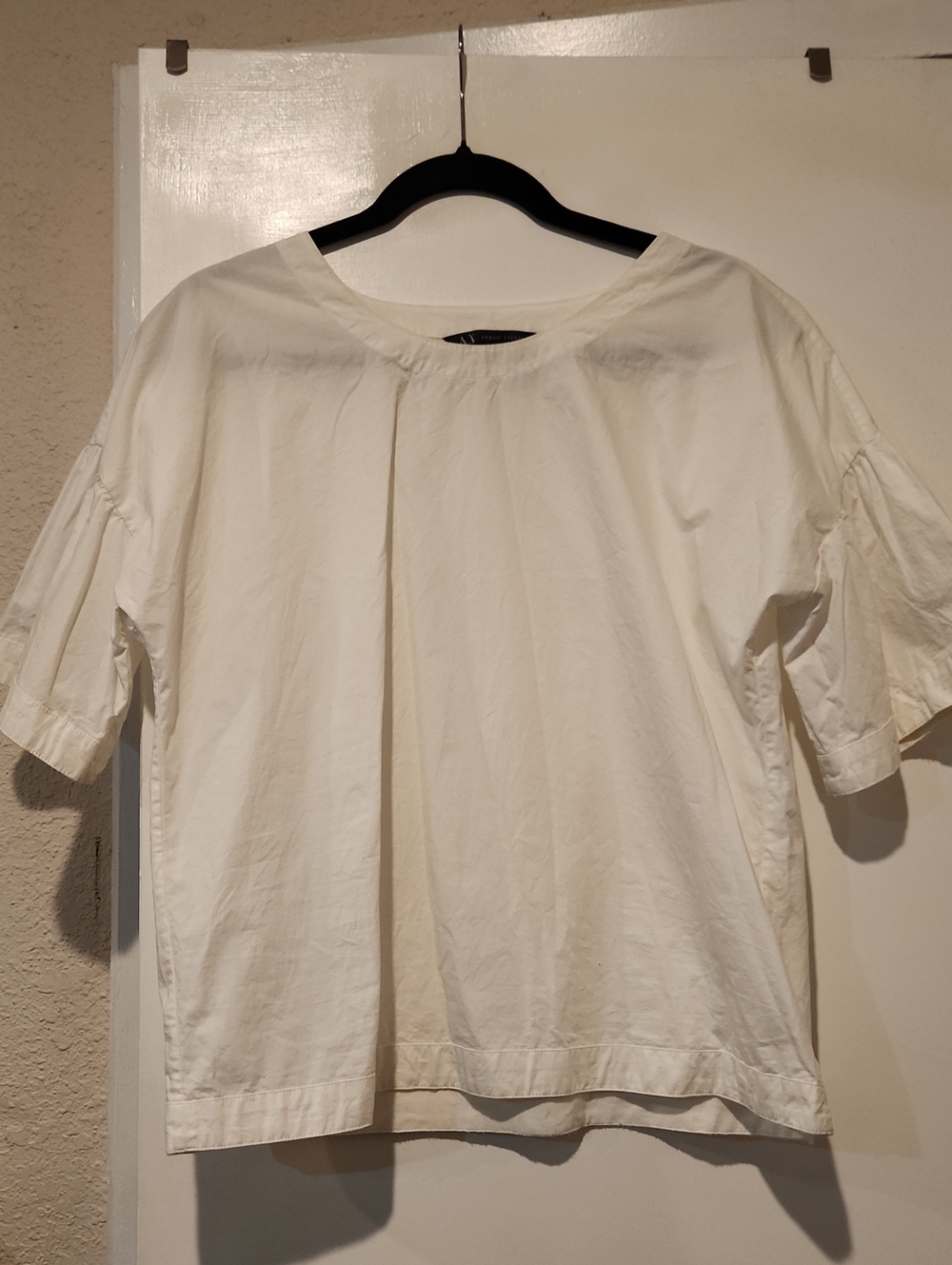 Armani Exchange Cream Short-Sleeve Pleated Top